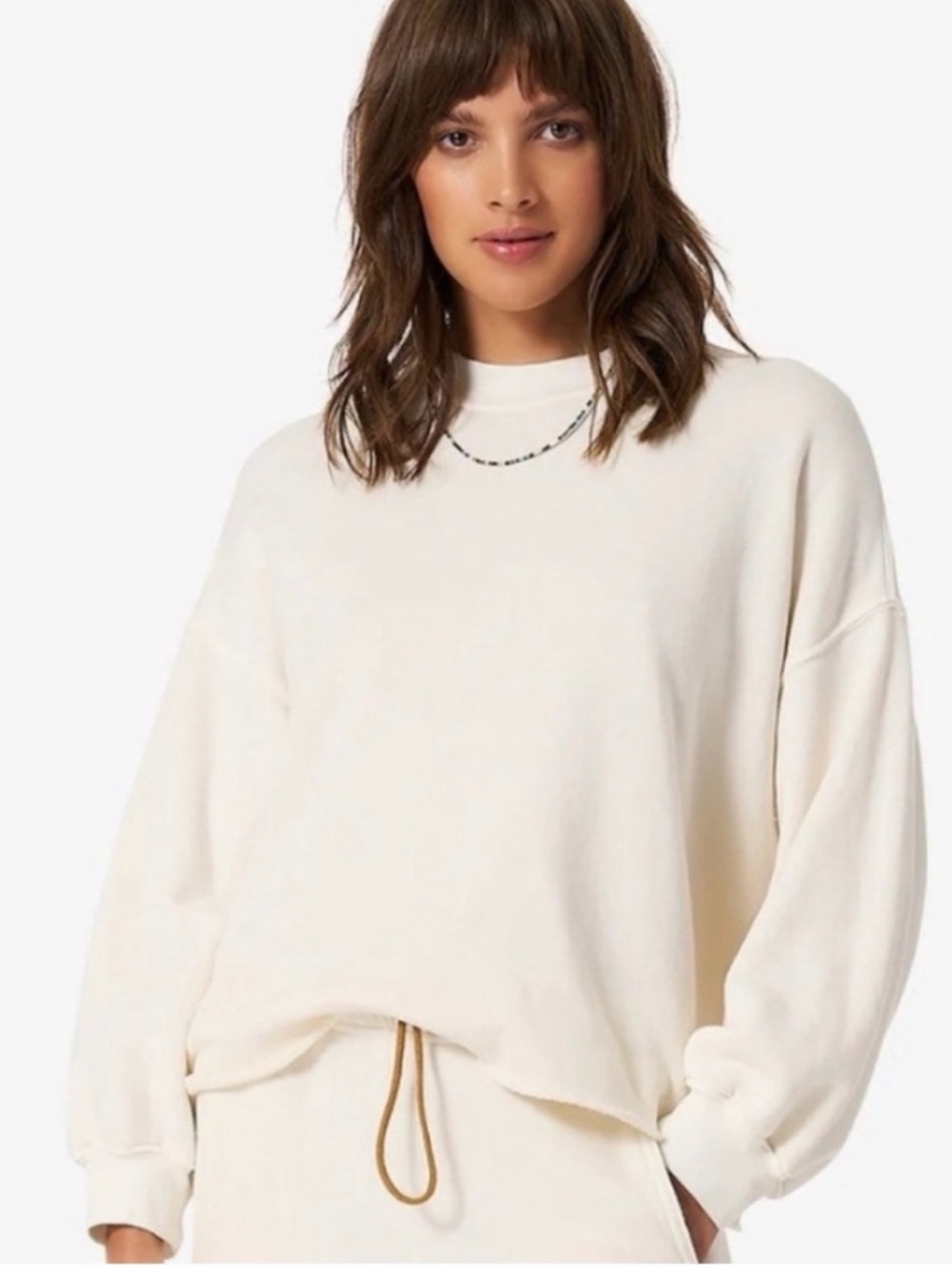 XiRENA Cream Honor Oversized Crewneck Sweatshirt Boxy Relaxed Casual Size Small